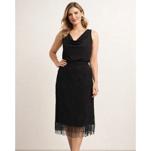 VINTAGE Laurence Kazar Skirt Womens Plus Size 1X Beaded Black Evening Party - Picture 7 of 7